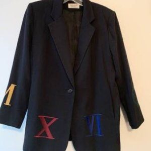 Giancarlo Ferrari Black Blazer with Roman Numerals Design Size Small